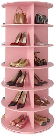 SpaceAid 6 Tier Rotating Shoe Rack Tower, Spinning Shoe Display Lazy Susan, Revolving 360 Shoe Rack Storage Round Carousel, Vertical Handbag Rotate Shoes Closet Organization (6-Tier Pink) by SpaceAid