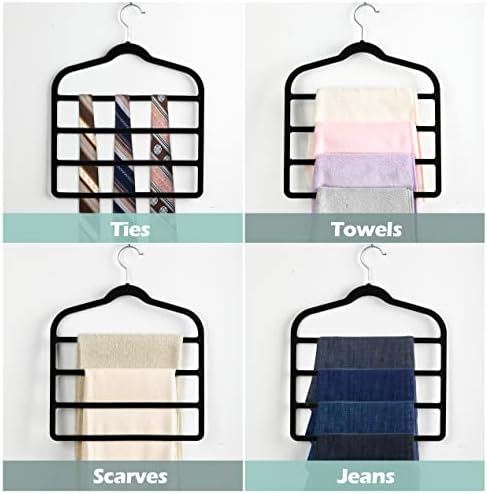Velvet Pant Clothes Hanger Space Saving Non Slip Hanger Jean Slack Hangers | Multiple Velvet Hanger Closet Organizer Storage and Organization for Jeans,Scarf,Tie(Black, 5) - Image 3
