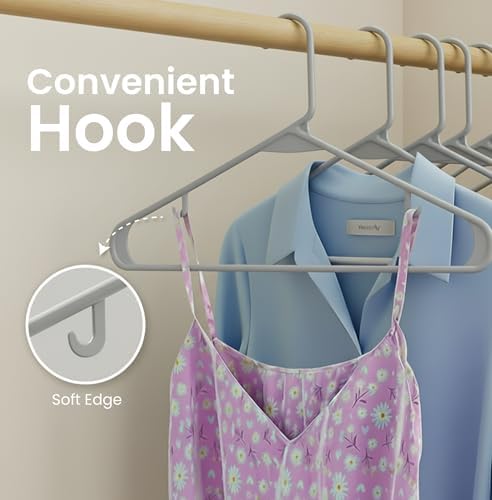 Utopia Home Plastic Hangers 30 Pack – Built-in Strap Hooks Grey | Space saving | Durable & strong | Closet organizer | Ideal for shirts, pants, skirts & coats - Image 5