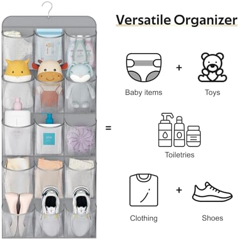 MISSLO 30 Large Pockets Dual Sided Hanging Shoe Organizer for Closet with Rotating Hanger Hanging Shoe Shelves, Grey - Image 5