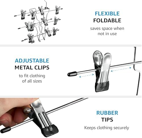 ZOBER 3-Pack 6-Tier Skirt Hangers with Clips, Clothes Hangers for Pants | Chrome metal, rubber-coated clips, swivel hooks, pants hangers with clips space saving for jeans and shorts, 18.25 x 11 in - Image 6