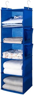 BOOMIBOO Hanging Closet Organize and Shelves,5-Hanging Shelf （Blue） | with 2 Side Pockets，Storage Foldable by BOOMIBOO