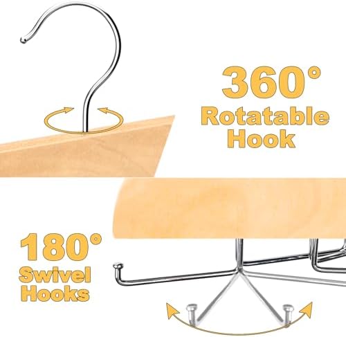 Tank Top Hanger with Premium Wood, 24 Large Capacity, Space Saving,360 Degree Rotating, Foldable Metal Hooks, Tank Tops - Image 2
