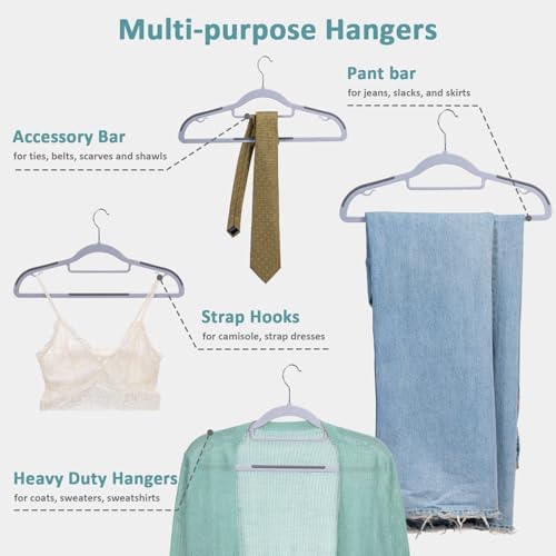 Tonswachic Pack of 50 Coat Hangers, Space-Saving Plastic Clothes Hangers, Non-Slip, 0.2 Inches Slim, 360° Swivel Silver Hook for Shirts, Pants & Wet/Dry Garments, Light and Dark Gray - Image 6
