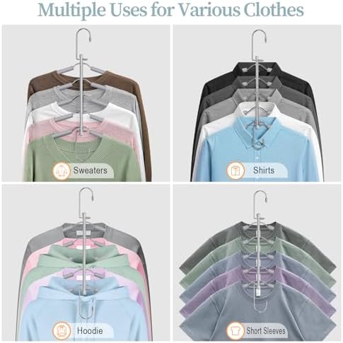 Space Saving Shirt Hanger 5 in 1 Non Slip Coat Hanger Grey 2 Pack | Multi Shirt Hanger, Stainless Steel, Eva Foam Padded, 2 Ways to Hang, Easy Access, Wrinkle Free, Closet Space Saver - Image 5