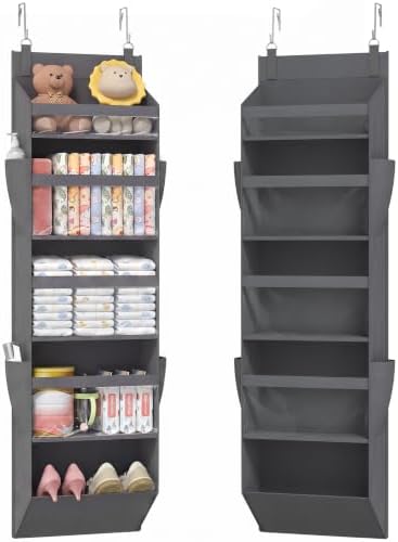 Lifewit 1 Pack Over the Door Organizer, 5 Section Clear Window Hanging Storage with 4 Side Pockets, Sturdy Anti Tilt 40 lbs Load Behind Door for Closet, Bedroom, Bathroom, Nursery, Dorm, Dark Gray by Lifewit