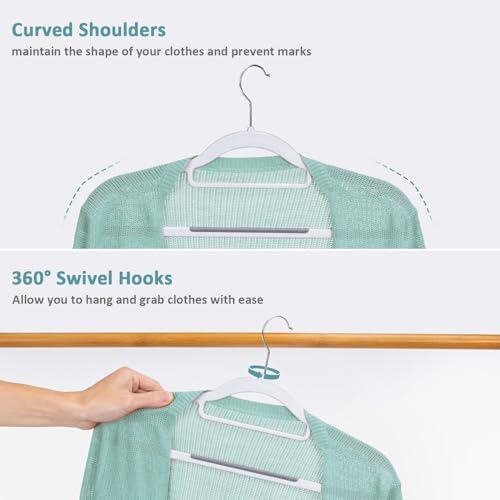 Tonswachic Pack of 30 Clothes Hangers, Space Saving Plastic Hangers, Non-Slip, 0.2 Inches Slim, 360° Swivel Silver Hook for Shirts, Pants & Wet/Dry Garments, White and Dark Gray - Image 5