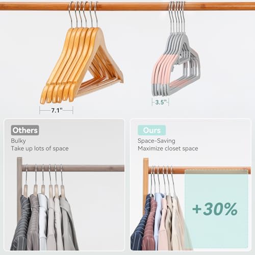 Tonswachic Pack of 30 Coat Hangers, Space-Saving Plastic Clothes Hangers, Non-Slip, 0.2 Inches Slim, 360° Swivel Silver Hook for Shirts, Pants, Suit & Wet/Dry Garments, Pink and Dark Gray - Image 6