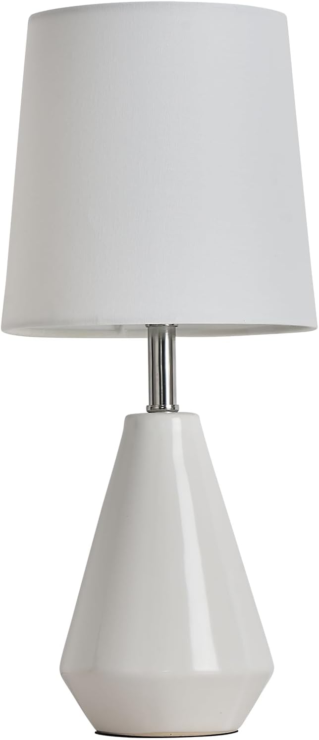 Small Bedside Table Lamp for Bedroom - Reading Desk Lamp with 3 Color Temperatures，15.5" Nightstand Ceramic Lamp with Fabric Shade for Kids Room,Living Room,Dorm,Home Office (White) - Image 9