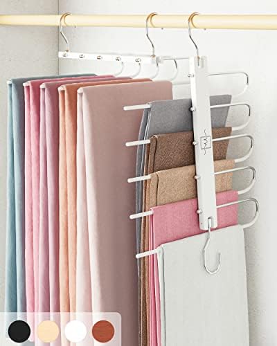 MORALVE Pants Hangers Space Saving - 2 Pack European Beechwood Scarf and Jean Hangers - Closet Organizer and Space Saver Pant Rack, Leggings Hanger, and Scarf Holder with 360° Swivel Hook by MORALVE