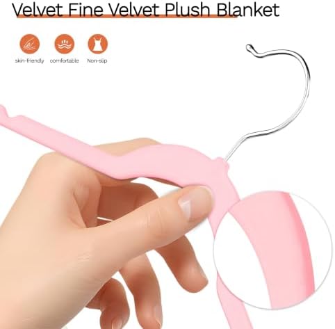 Pink Velvet Hangers 60 Pack, Slim Space Saving Suit Hangers for Closet Organizer, Rotating Silver Hook, Non Slip Clothes Felt Hanger Heavy Duty for Coat,Shirt, Pants, Camisole, Dress - Image 2