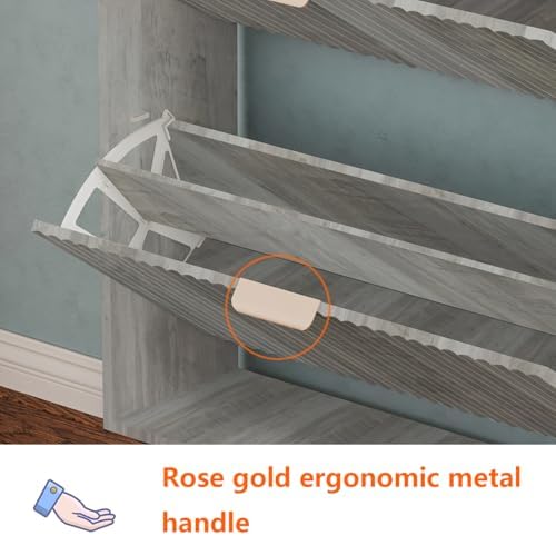 Shoe Cabinet Storage,Modern Freestanding Organizer with 4 Flip Drawers,Narrow Shoe Rack Cabinet for Entryway,Grey - Image 6