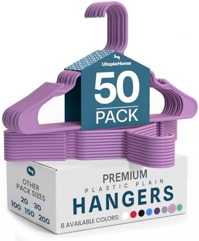 Utopia Home Plastic Hangers 50 Pack – Space Saving Clothes Hanger Pink | Durable & strong | Closet organizer & storage | Ideal for apartments, dorms & stocking stuffers by UTOPIAHOME