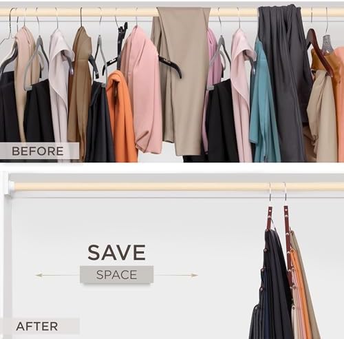 MORALVE Pants Hangers Space Saving - 4 Pack European Beechwood Scarf and Jean Hangers - Closet Organizer and Space Saver Pant Rack, Leggings Hanger, and Scarf Holder with 360° Swivel Hook - Image 3