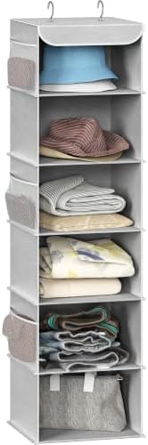 Simple Houseware 6 Shelf Hanging Closet Organizer, Gray | 360° Rotating Dual Hooks, Top Support Metal Frame, 6 Side Mesh Pockets by SimpleHouseware