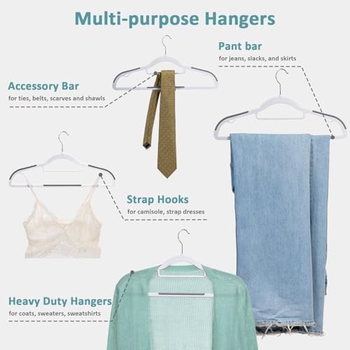 Tonswachic Pack of 30 Clothes Hangers, Space Saving Plastic Hangers, Non-Slip, 0.2 Inches Slim, 360° Swivel Silver Hook for Shirts, Pants & Wet/Dry Garments, White and Dark Gray - Image 6