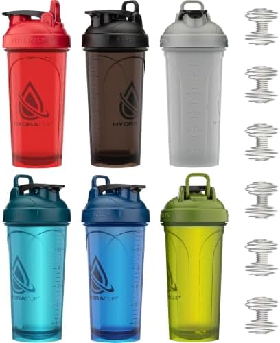 Hydra Cup 6 Pack 28oz Protein Shaker Bottles with Patented Carry Handle by Hydracup