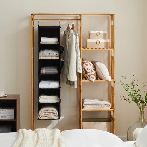 YOUDENOVA Hanging Closet Organizer and Storage, 6-Shelf, Black | Breathable Fabric, 2 Side Pockets, Clothes Organizer, Hanging Shelves, Closet Storage, College Dorm Room Essentials for Guys - Image 2
