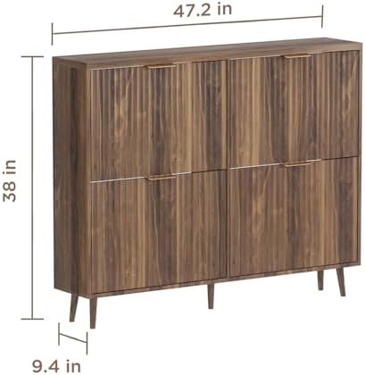 Shoe Cabinet Storage,Modern Freestanding Organizer with 4 Flip Drawers,Narrow Shoe Rack Cabinet for Entryway,Walnut - Image 2