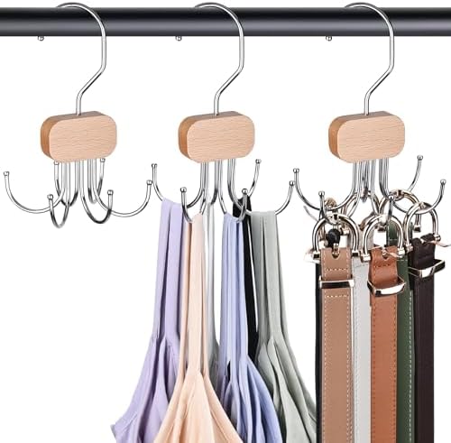 3 Pack Tank Top Hangers, Premium Bra Hanger for Closet Organizer | 2026 Upgraded Design, 360° Rotating & Foldable, Space Saving Wooden Hanger for Tank Tops, Bras, Belts and More (Natural) by DraxzorDirect