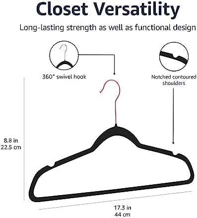 Amazon Basics Slim Velvet Non-Slip Space Saving Sturdy Suit Clothes Hangers, Closet Organizer, Black/Rose Gold, 30-Pack - Image 5
