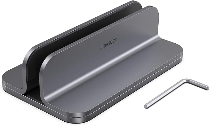 Aluminum Laptop Vertical Stand Organizer, Sturdy Laptop Computer Holder Desktop Stand Compatible with new Retina Apple MacBook Pro/Air/Neo, Mac mini & iPad Pro - Spacegrey - Image 5