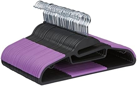 Amazon Basics Space Saving Non-Slip Rubber Coated Plastic Hangers with 360 Degree Swivel Hook, Black/Purple, Pack of 50 by AmazonBasics