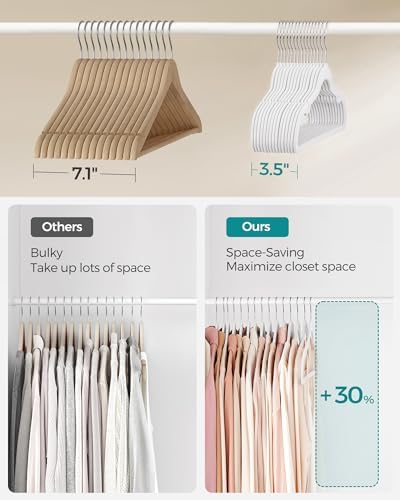SONGMICS Velvet Hangers 60 Pack, Non-Slip Clothes Hangers, Space-Saving | Suit Hangers with Shoulder Notches, Pants Bar, 360° Swivel Hook, for Closet, Cloud White, BREANNA Collection UCRF030W01 - Image 4