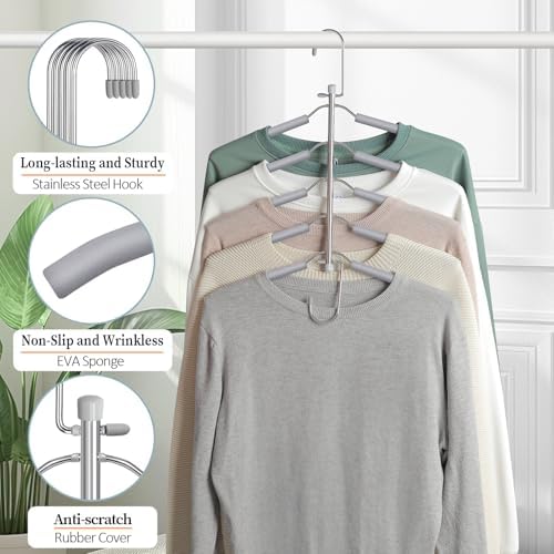 Space Saving Shirt Hanger 5 in 1 Non Slip Coat Hanger Grey 4 Pack | Multi Shirt Hanger, Stainless Steel, Eva Foam Padded, 2 Ways to Hang, Easy Access, Wrinkle Free, Closet Space Saver - Image 6