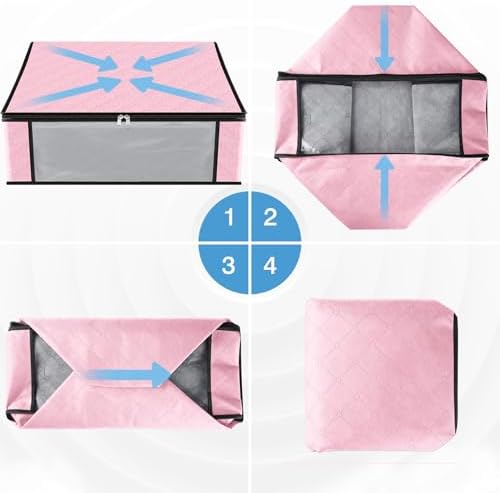 HomeHacks 3-Pack Clothes Organizer Storage Bags, 35L Storage Bins, Pink | Foldable Storage Box Container with Zippers, Clear Window, Reinforced Handles for Closet, Dorm, Pillows, Bedding, Sweater - Image 3