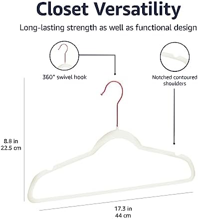 Amazon Basics Slim Velvet Non-Slip Space Saving Suit Clothes Hangers for Closet Organization, Ivory/Rose Gold, 100-Pack - Image 5