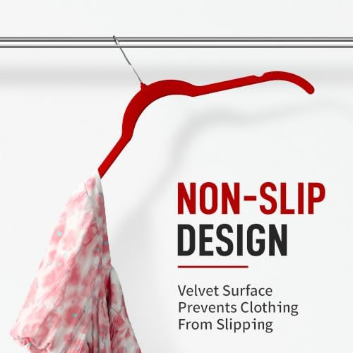 Sishynio Velvet Hangers 50 Pack, Non-Slip Slim Felt Clothes Hangers Red | Space-Saving Closet Organization; Flocked Surface; 360° Swivel Hooks; For Shirts, Coats, Dresses, Blouses - Image 5