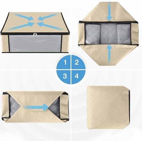 HomeHacks 4-Pack Clothes Organizer Storage Bags, 35L Storage Bins, Beige | Foldable Storage Box Container with Zippers, Clear Window, Reinforced Handles for Closet, Dorm, Pillows, Bedding, Sweater - Image 3