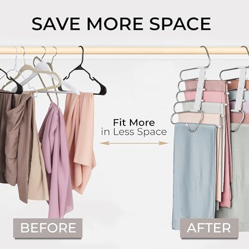 MORALVE Pants Hangers Space Saving - 2 Pack - Non-Slip Multi-Layer Space Saving Hangers - Multifunctional Clothing Rack for Closet Storage - Ideal for Jeans, Trousers, Skirts, Scarves & Slacks (White) - Image 2