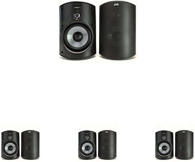 Polk Audio Atrium 4 Weatherproof Outdoor Speakers with Powerful Bass (Pair, Black), All-Weather Durability, Broad Sound Coverage, Speed-Lock Mounting System (Pack of 4) by PolkAudio