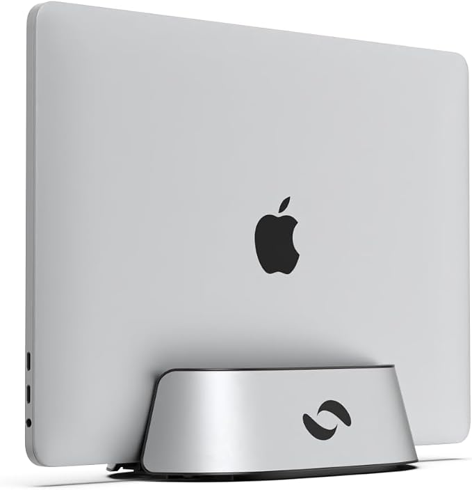 HumanCentric Vertical Laptop Stand in Silver Aluminum, Adjustable | Upright Holder & Dock, Fits MacBook Pro & Laptops .5" to 1.5", Clamshell Compatible, Laptop Vertical Stand by HumanCentric