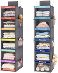 Fixwal Weekly Kids Clothes Organizer 2 Pack 6-Shelf Hanging Storage | Nonwoven Fabric, 6 Daily Shelves, 6 Mesh Side Pockets, 2 Metal Hooks, Foldable Design, for Kids Outfits and Accessories by Fixwal