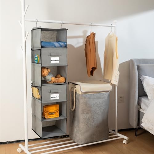 BrilliantJo 2 Pack 6 Shelves Hanging Closet Organizer with 2 Drawer, Hanging Storage with 4 Side Pockets for Clothes Shoes, 43.5"x12"x12"(Gray) - Image 2