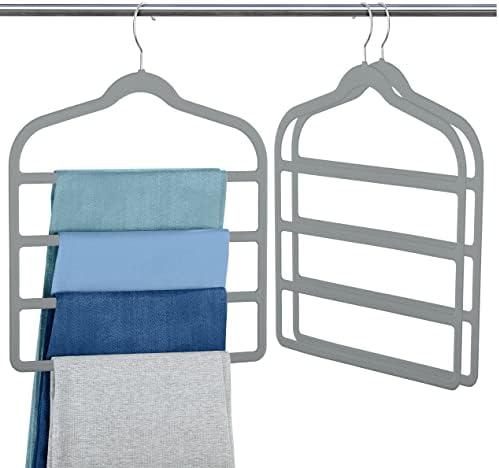 Velvet Pant Clothes Hanger Space Saving Non Slip Hanger Jean Slack Hangers | Multiple Velvet Hanger Closet Organizer Storage and Organization for Jeans,Scarf,Tie(Grey, 3) by Myfolrena