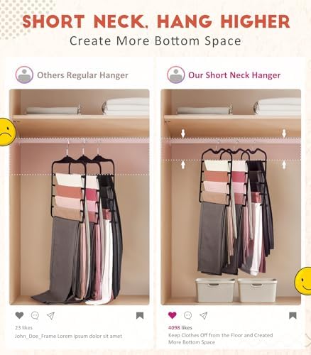 Pants Hangers Space Saving,5 Pack Velvet Short Neck Pants Hangers,5 Tier Space Saving Velvet Hanger,Closet Organizers and Storage Dorm Room Essentials for College Students Girls Guys Holds Pant,Jean - Image 2