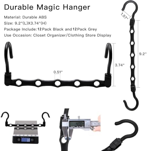 24 Pack Closet Organizers and Storage, Stronger Space Saving Hangers | Clothes Hanger, 5 Holes, Closet Storage, College Dorm Room Essentials for Girls Guys, Magic Home Organization - Image 4