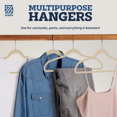 Zober Velvet Hangers 50 Pack - Ivory for Coats, Pants & Dress Clothes - Non Slip w/ 360 Degree Swivel, Holds up to 10 lbs - Strong Felt Hangers for Clothing | Slim velvet hangers with pants bar, felt hangers, flocked hangers, non slip hangers, coat han... - Image 5