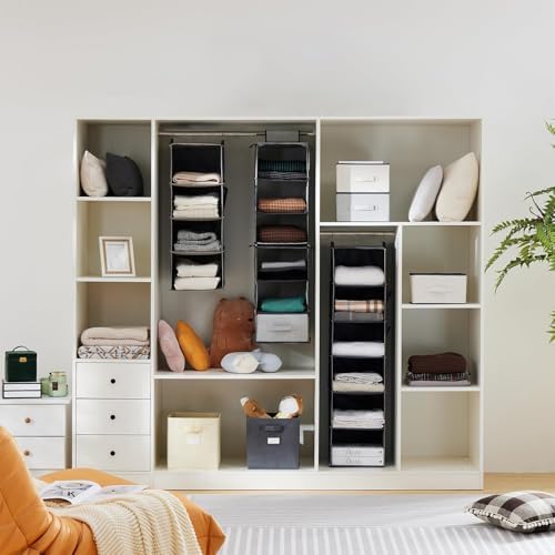 YOUDENOVA Hanging Closet Organizer and Storage for Clothes, 5-Shelf, Black | Locker/RV/Camper Organizer, 2 Side Pockets, Hanging Shelves for Small Closet, Dorm Room Essentials for Guys, Non-woven Fabric - Image 2