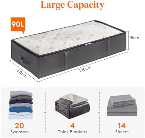 Lifewit 95L 3 Pack Under Bed Storage Containers, Large Capacity Blanket Storage Bags with Reinforced Handle, Organization and Storage for Comforters, Sheets, Clothes, Bedroom, College Dorm, Grey - Image 2