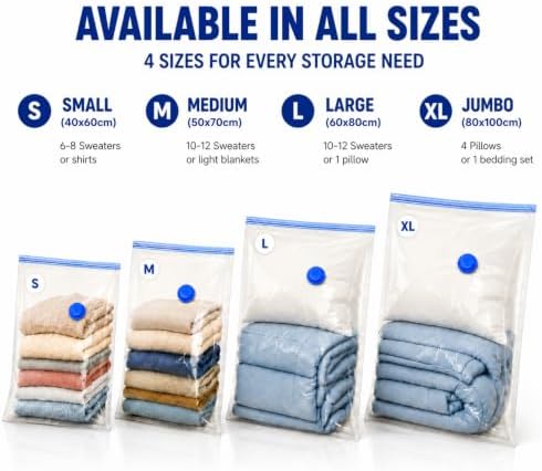 Vacuum Storage Seal Bags-Jumbo Vacuum Packing Bags with Pump for Travel, Clothes, Bedding & Blankets-Reusable Compression Travel Vacuum Bag Set | Space Saver Bags (9XL) - Image 2
