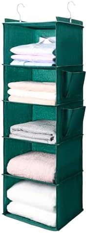 BOOMIBOO Hanging Closet Organize and Shelves,5-Hanging Shelf（Green） | with 2 Side Pockets，Storage Foldable by BOOMIBOO