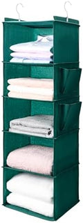 BOOMIBOO Hanging Closet Organize and Shelves,5-Hanging Shelf（Green） | with 2 Side Pockets，Storage Foldable by BOOMIBOO