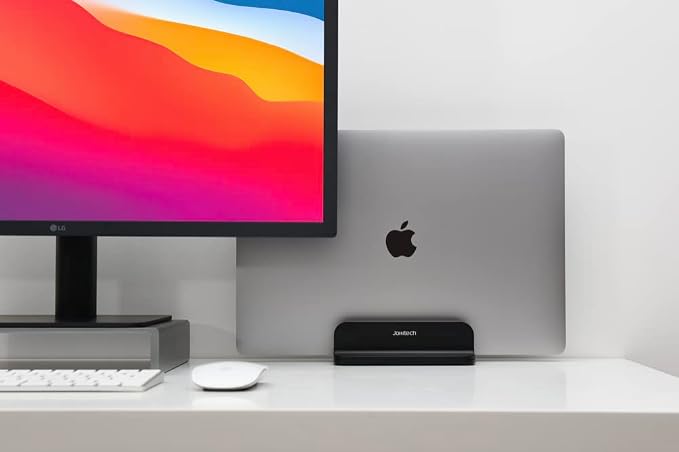 Aluminum Laptop Vertical Stand Organizer, Sturdy Laptop Computer Holder Desktop Stand Compatible with new Retina Apple MacBook Pro/Air/Neo, Mac mini & iPad Pro - Black - Image 7