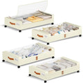 Yecaye 60L Under Bed Storage with Wheels, 4 Pack, Beige | 360° Rolling Wheels, Clear Lids & Label, Reinforced Handle, Rolling Metal Drawers for Clothes, Blankets, Shoes in Bedroom by Yecaye