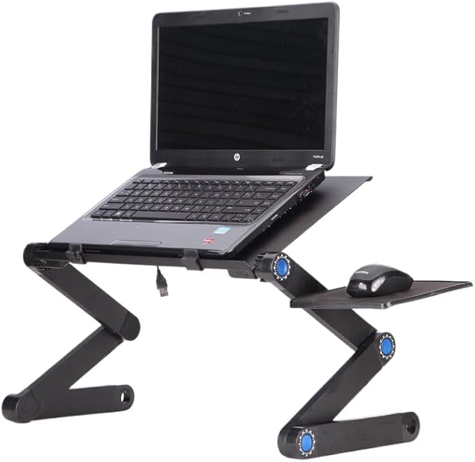 Adjustable Lap Laptop Computer Portable CPU Cooling Fan Ergonomic Vented Table Stand Desk Tray (420 * 260mm with Mouse Pad & Double Fans, Black) - Image 2